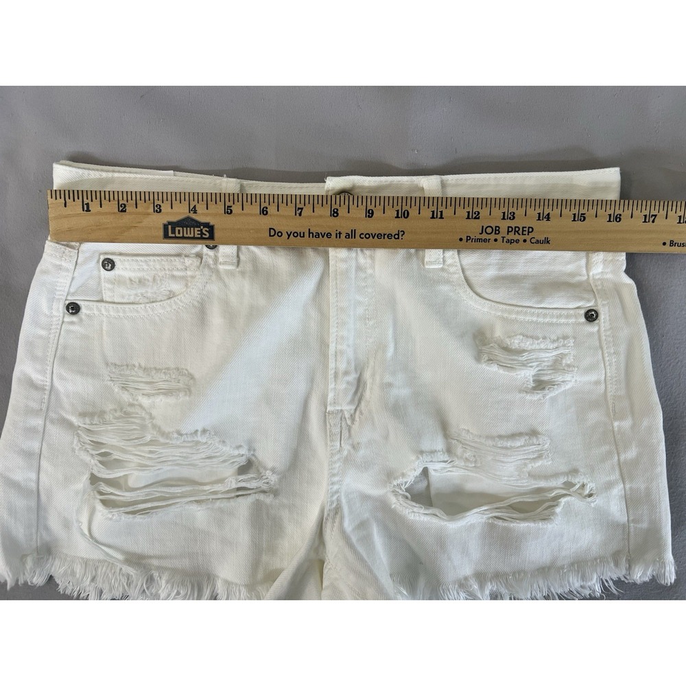 American Eagle Festival High Rise MIDI Jean Shorts White Ripped Distressed Sz 10 - Picture 2 of 8